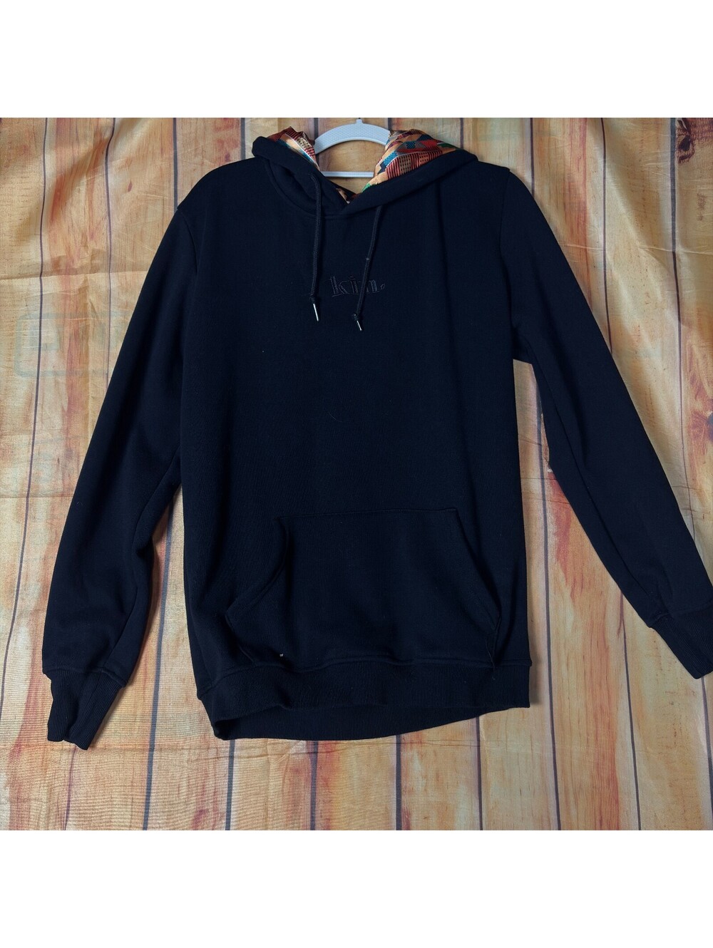 KIN Black Pullover Hoodie With Multicolor Hood Lining